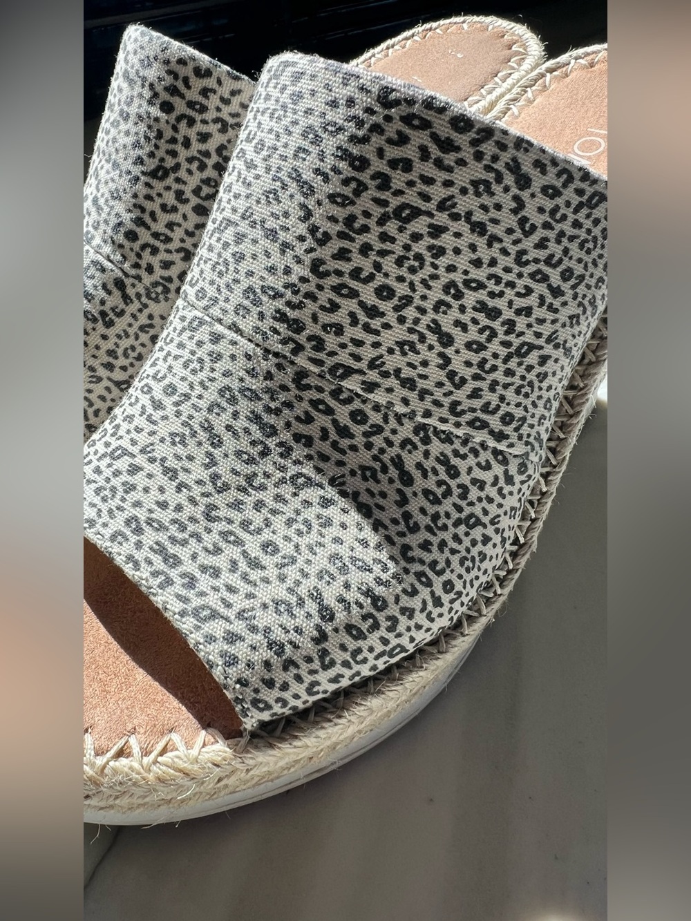 Toms Leopard Print Slide Sandals in Black and White